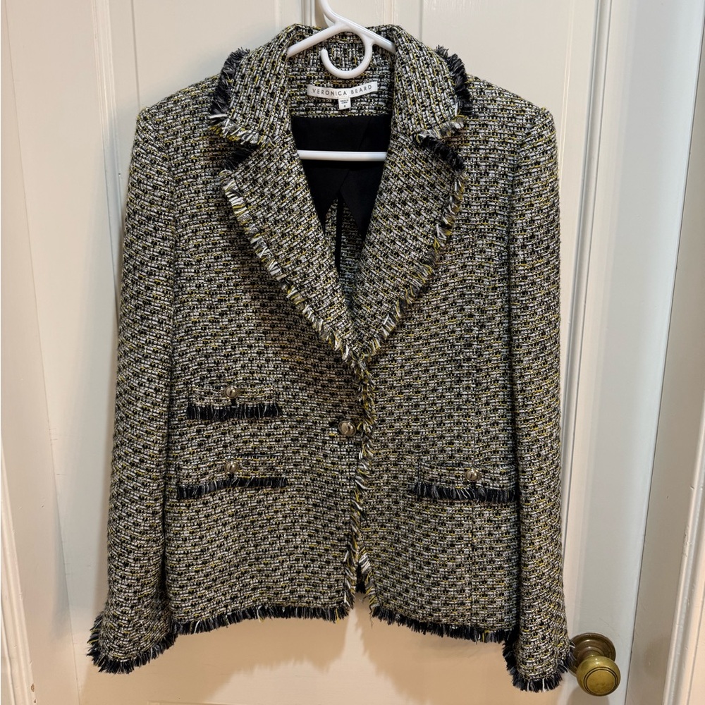 Veronica Beard Fabian Tweed Metallic Fringe Blazer
